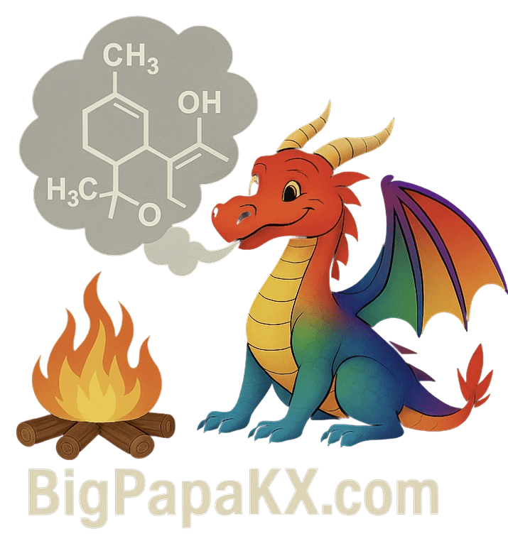 Colorful dragon with chemical formula cloud.